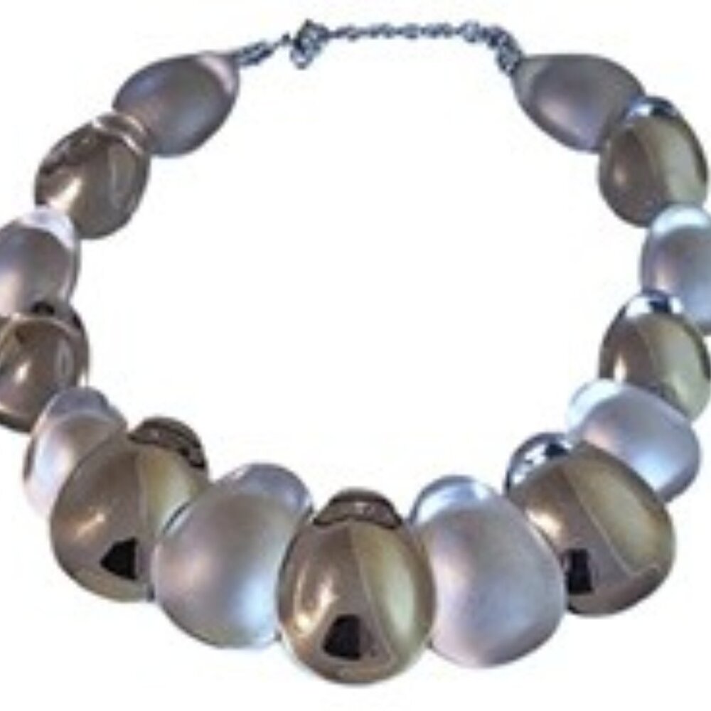 Bold Silver Chrome Metal 90s Runway Necklace